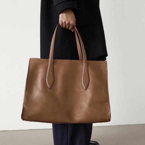 Massimo Dutti Nappa Leather Maxi Tote Bag - Beige - Picture 10 of 12